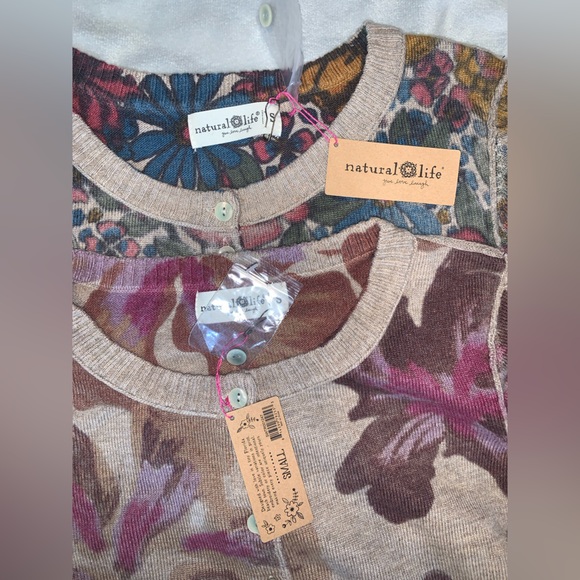 NATURAL LIFE Floral Button-Front Cardigan Sweater in Beige, Pink, Green, Gold - Picture 10 of 11